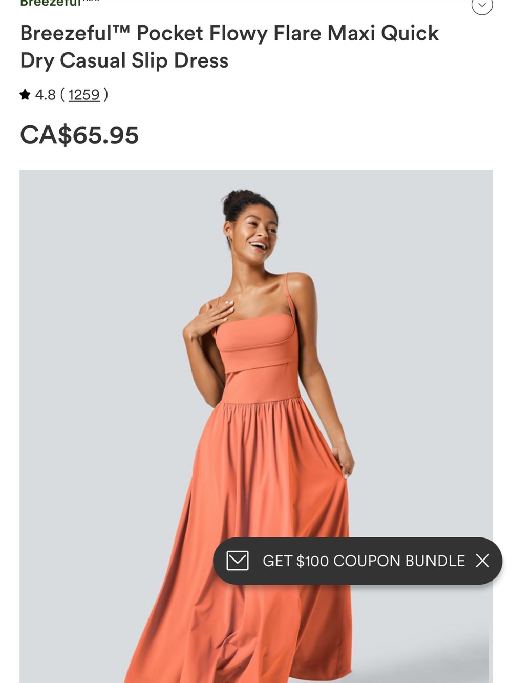 HALARA Coral-Orange Maxi Slip Dress